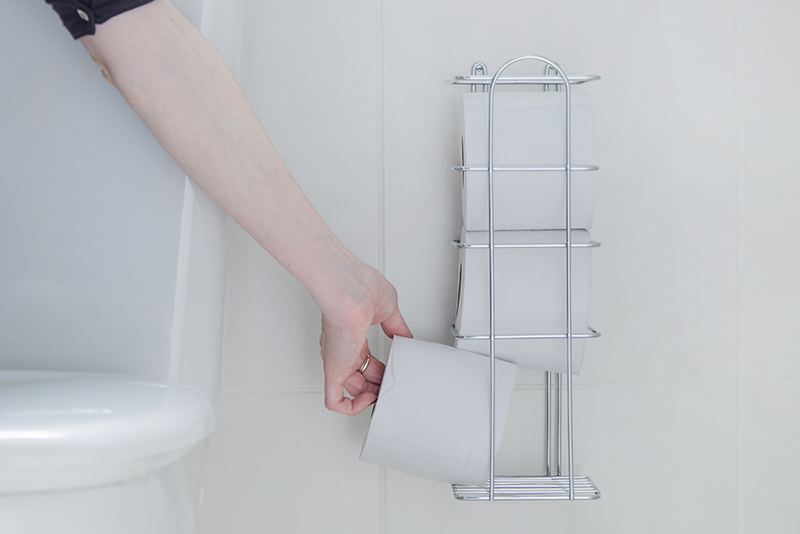 Images are merely illustrative. Wire Toilet Paper Holder set in the bathroom.
